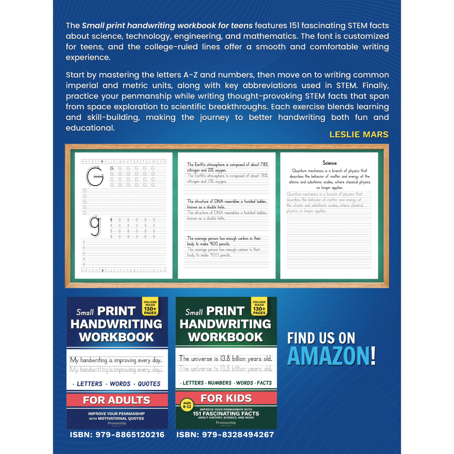 Small Print Handwriting Workbook for Teens: Improve your Penmanship with 151 Fascinating STEM Facts - Science, Technology, Engineering, and Mathematics