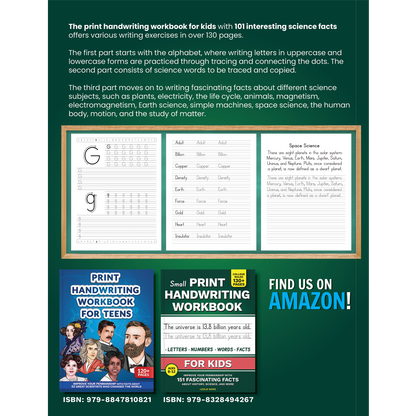 The Print Handwriting Workbook for Kids: Improve your Penmanship with 101 Interesting Science Facts