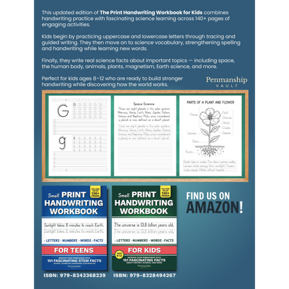 The Print Handwriting Workbook for Kids: Improve your Penmanship with 101 Interesting Science Facts