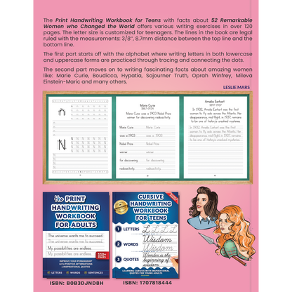 Print Handwriting Workbook for Teens: Improve your Penmanship with Facts about 52 Remarkable Women who Changed the World